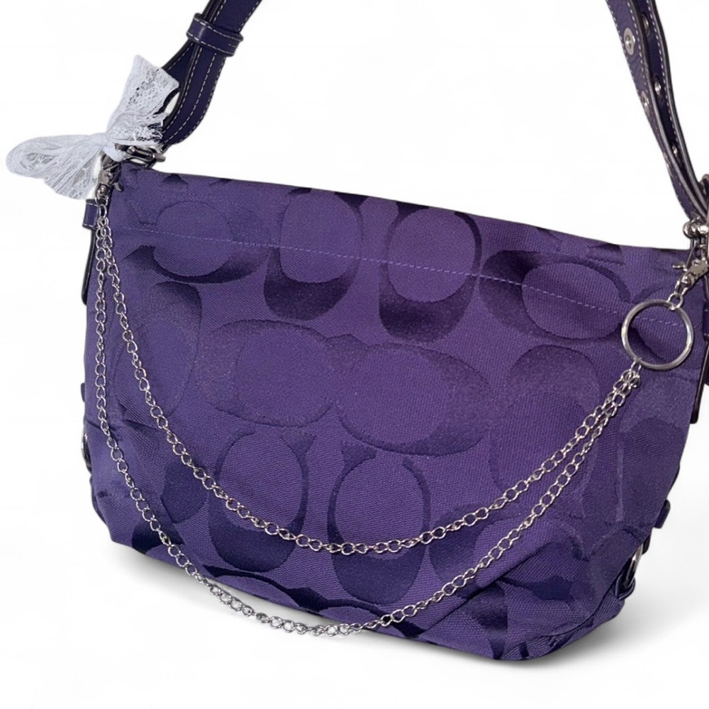 Purple coach shoulder bag/ converts into crossbody as well,with chain charm